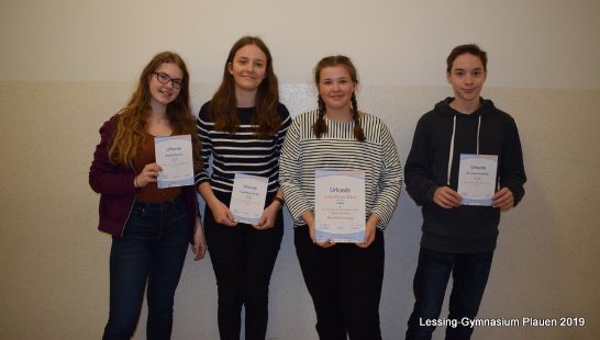 Von links: Emilia Fischer (10.), Lisa – Marie Golde (9.), Luisa Marie Elbel (7.) und Dominik Schwindt (8.)